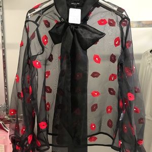 Sheer Blouse with Lips
